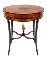 A George III Satinwood and Mahogany Circular Center Table Height 29 x diameter 26 inches. — 18TH CENTURY