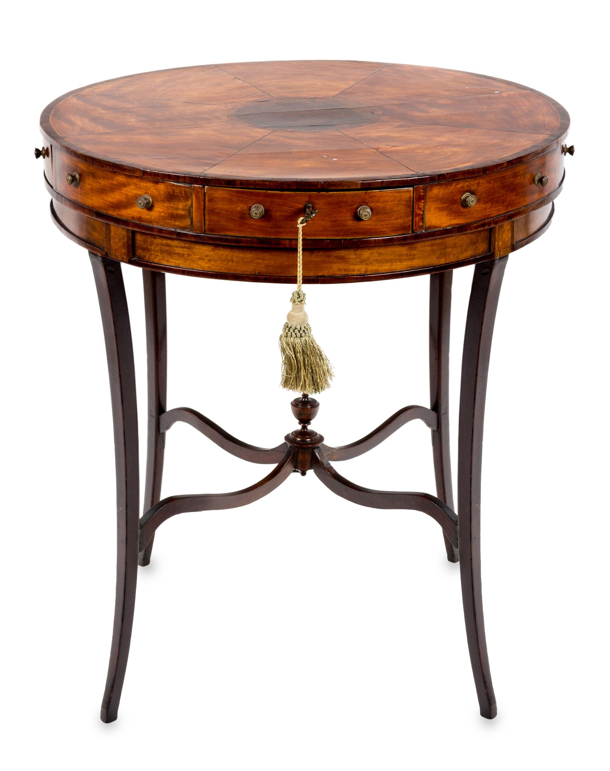 A George III Satinwood and Mahogany Circular Center Table Height 29 x diameter 26 inches. — 18TH CENTURY