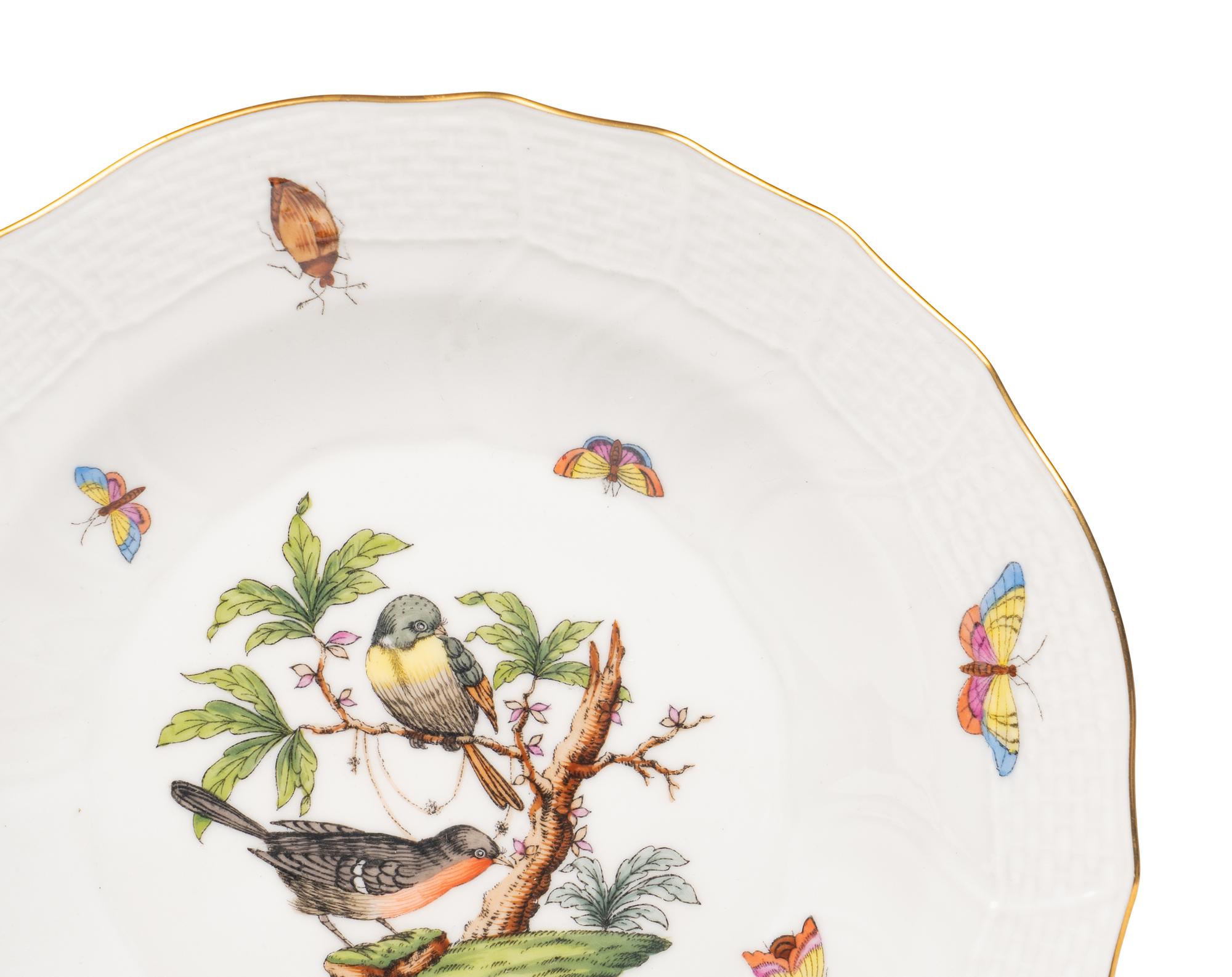 A Set of Thirteen Herend Rothschild Bird Porcelain Dessert Plates