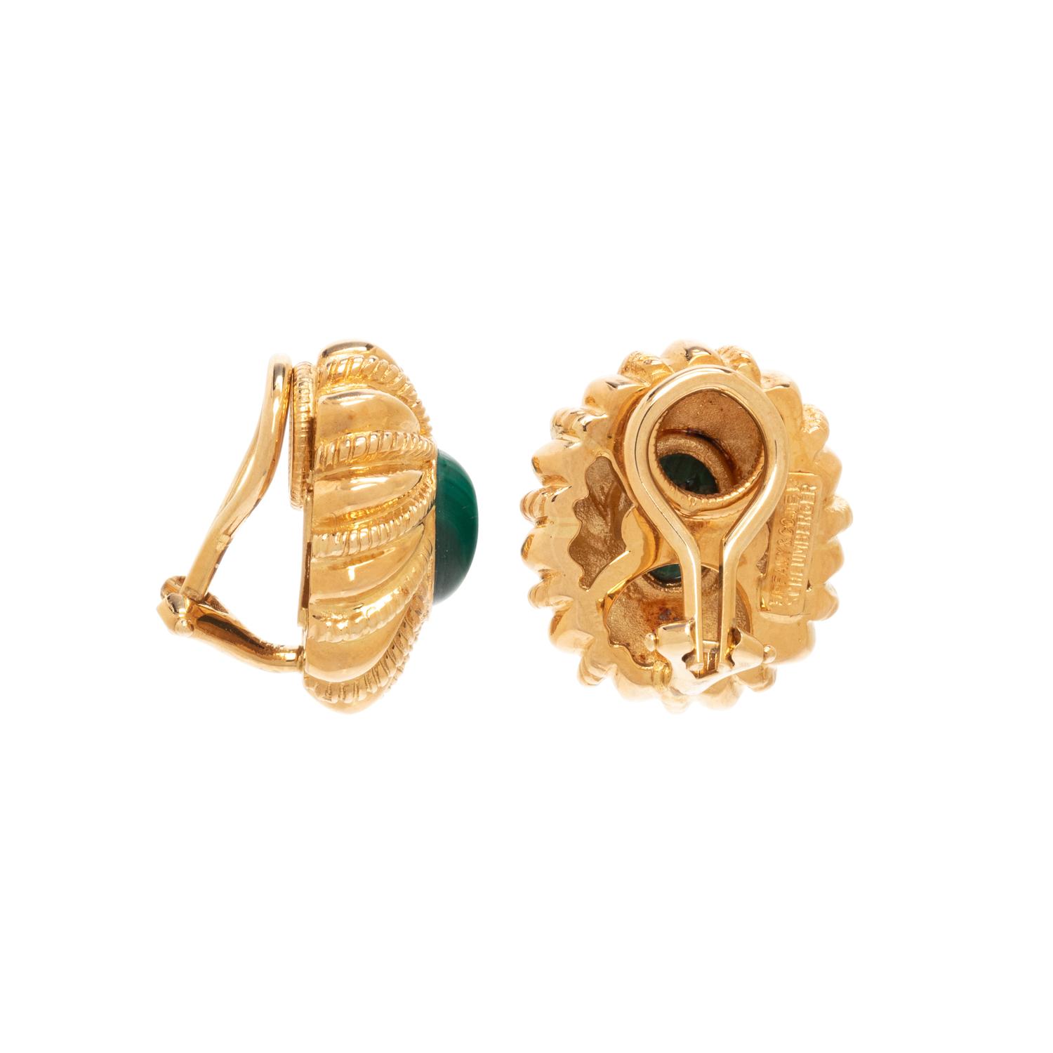 TIFFANY & CO., SCHLUMBERGER, YELLOW GOLD AND MALACHITE CLIP EARRINGS