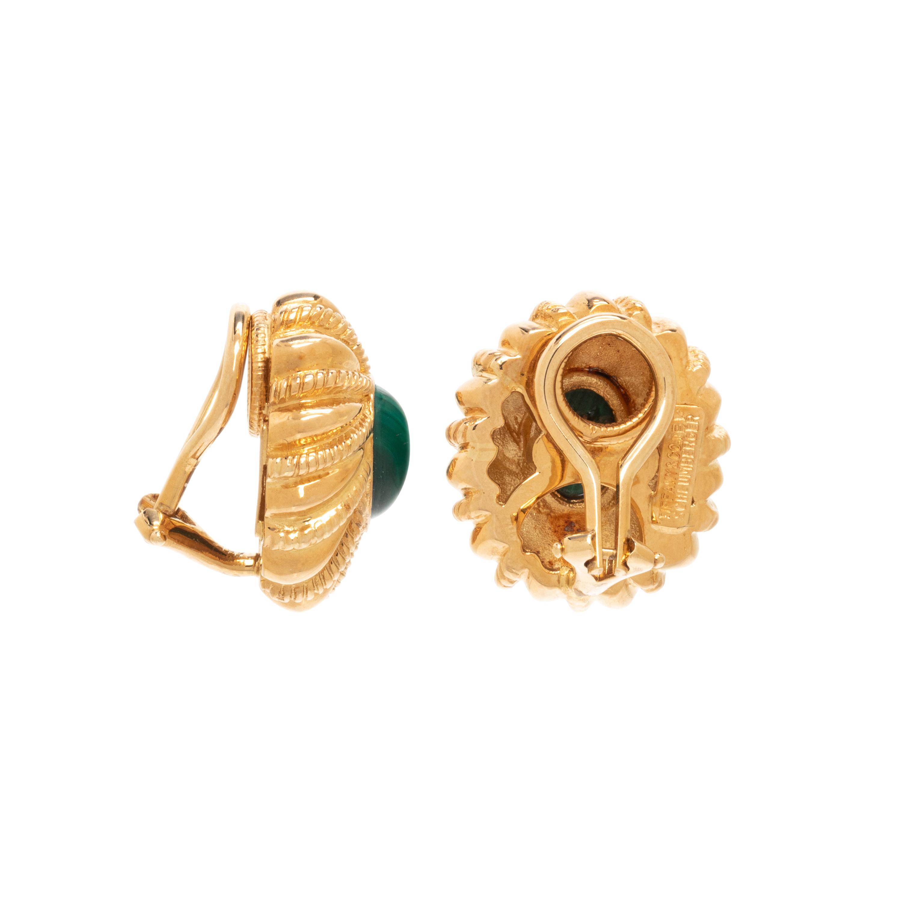 TIFFANY & CO., SCHLUMBERGER, YELLOW GOLD AND MALACHITE CLIP EARRINGS