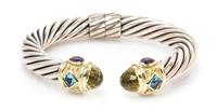 A Sterling Silver, 18 Karat Yellow Gold, Lemon Quartz, Blue Topaz and Amethyst 'Renaissance' Bracelet, David Yurman, 28.05 dwts.