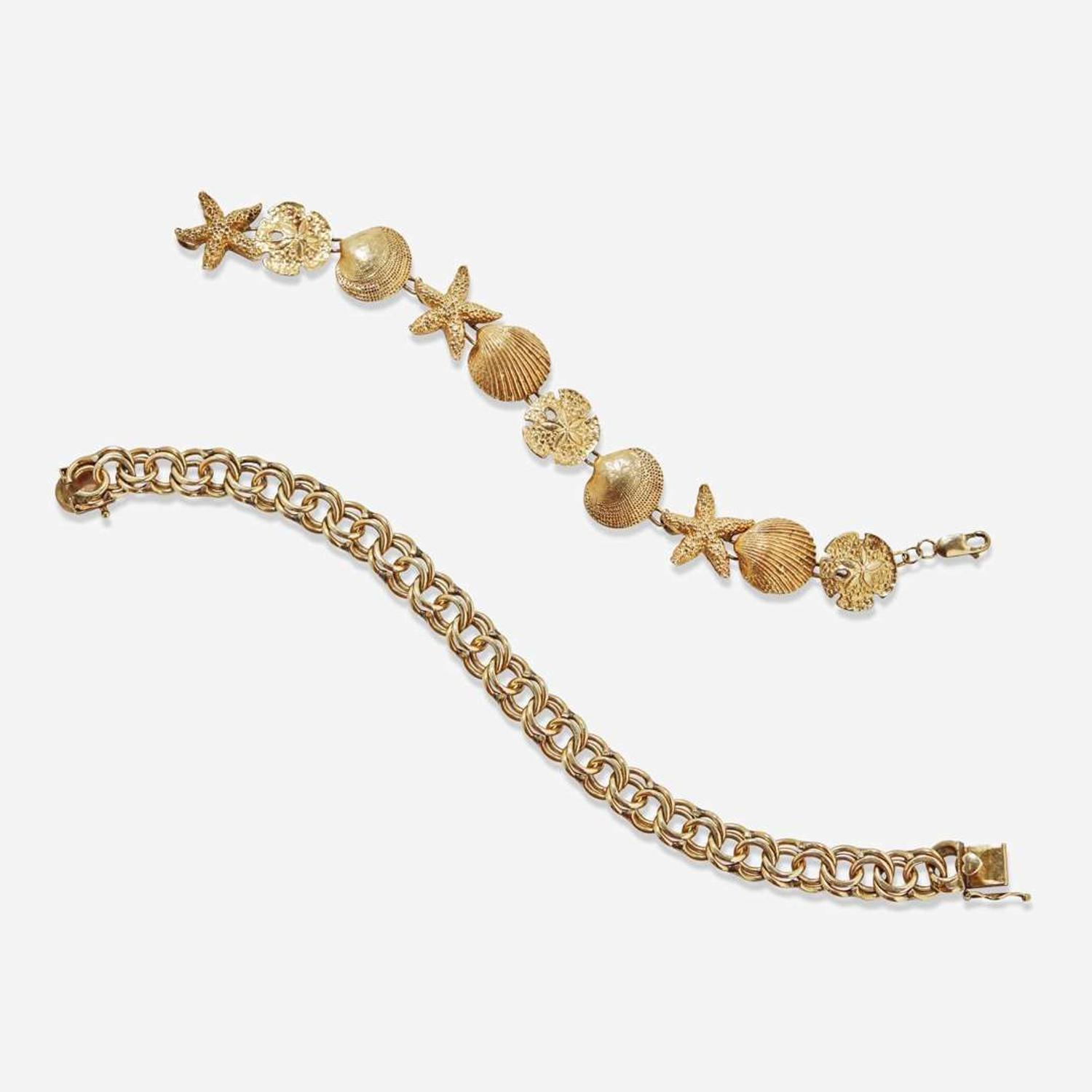 A Set of Two 14K Yellow Gold Bracelets