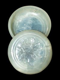 A Small Chinese White Jade Circular Covered Box and A Chinese Dark Spinach Jade Covered Vase