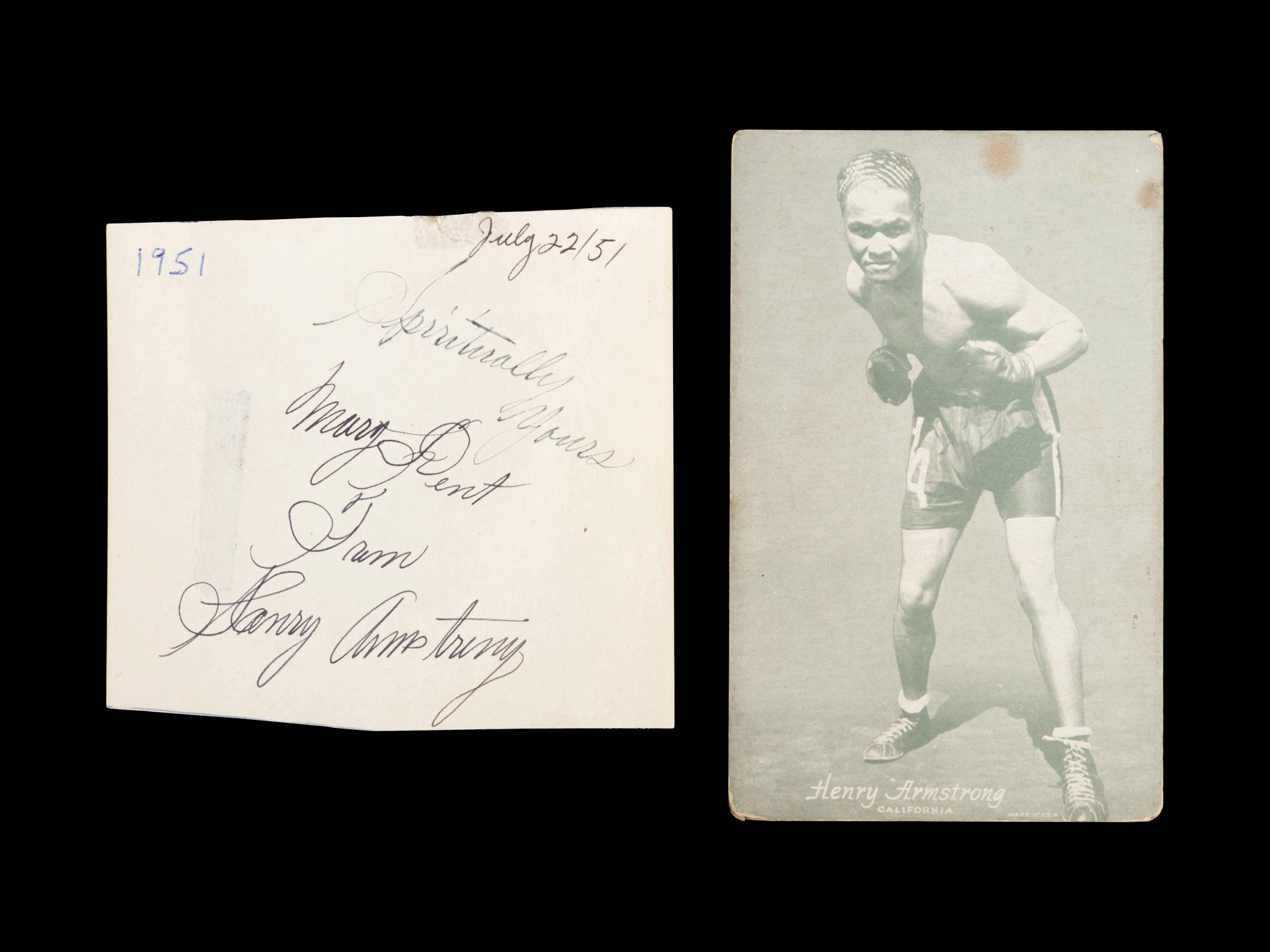 A Boxing Champion Henry Armstrong Signed Autograph and Exhibit Card,