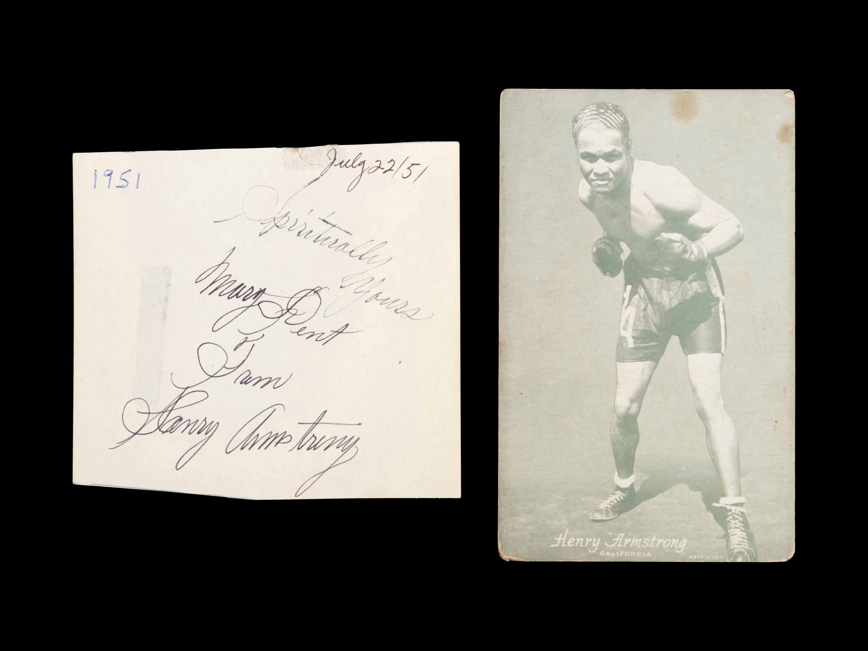 A Boxing Champion Henry Armstrong Signed Autograph and Exhibit Card,