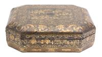 A Regency Style Chinoiserie Decorated Lacquer Box Height 4 x length 15 x depth 12 1/4 inches. — 19TH CENTURY