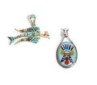 Two Southwestern Silver and Multi-Stone Inlay Pendants Length of first 2 inches