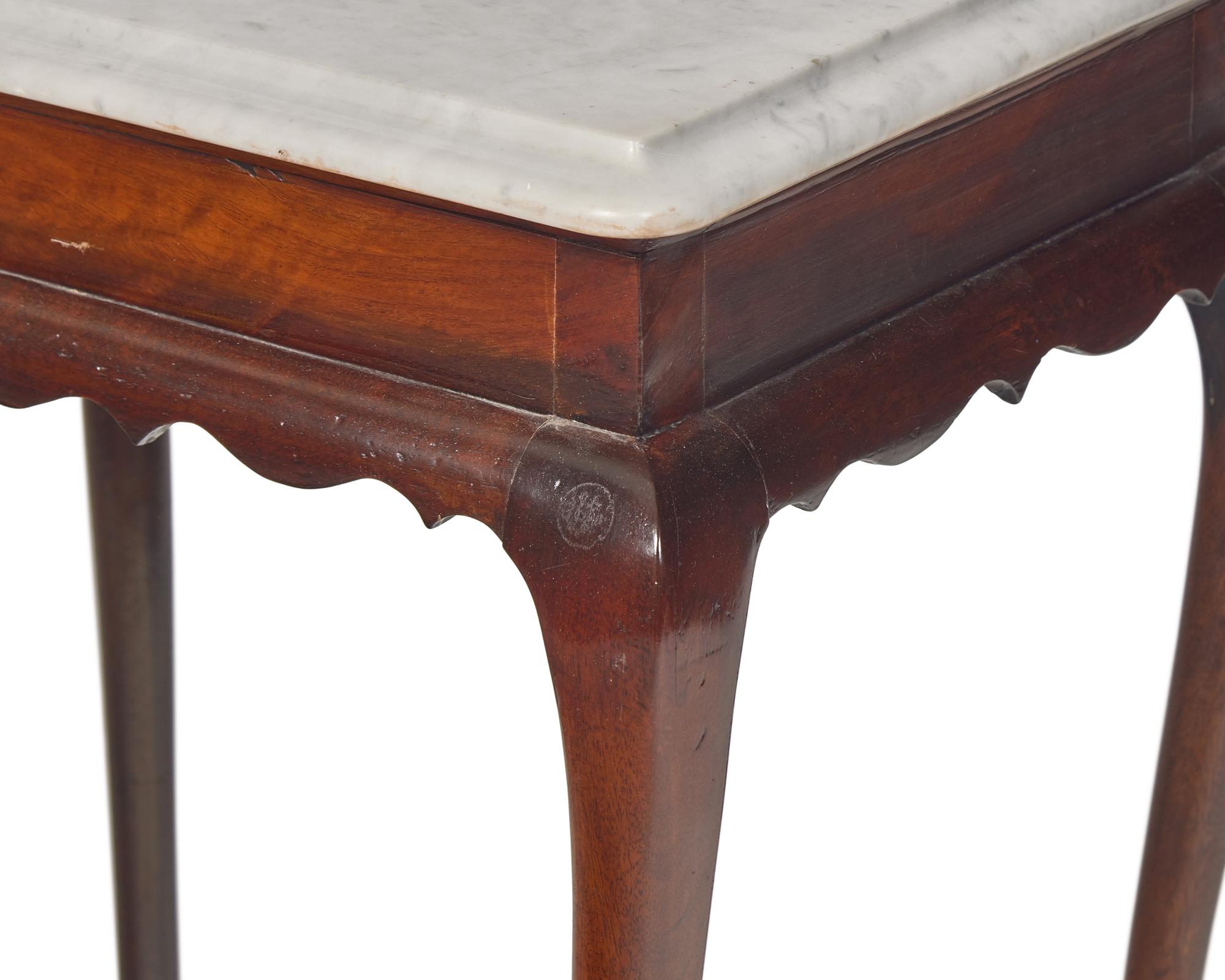 A Diminutive Chippendale Mahogany and White Marble Top Side Table