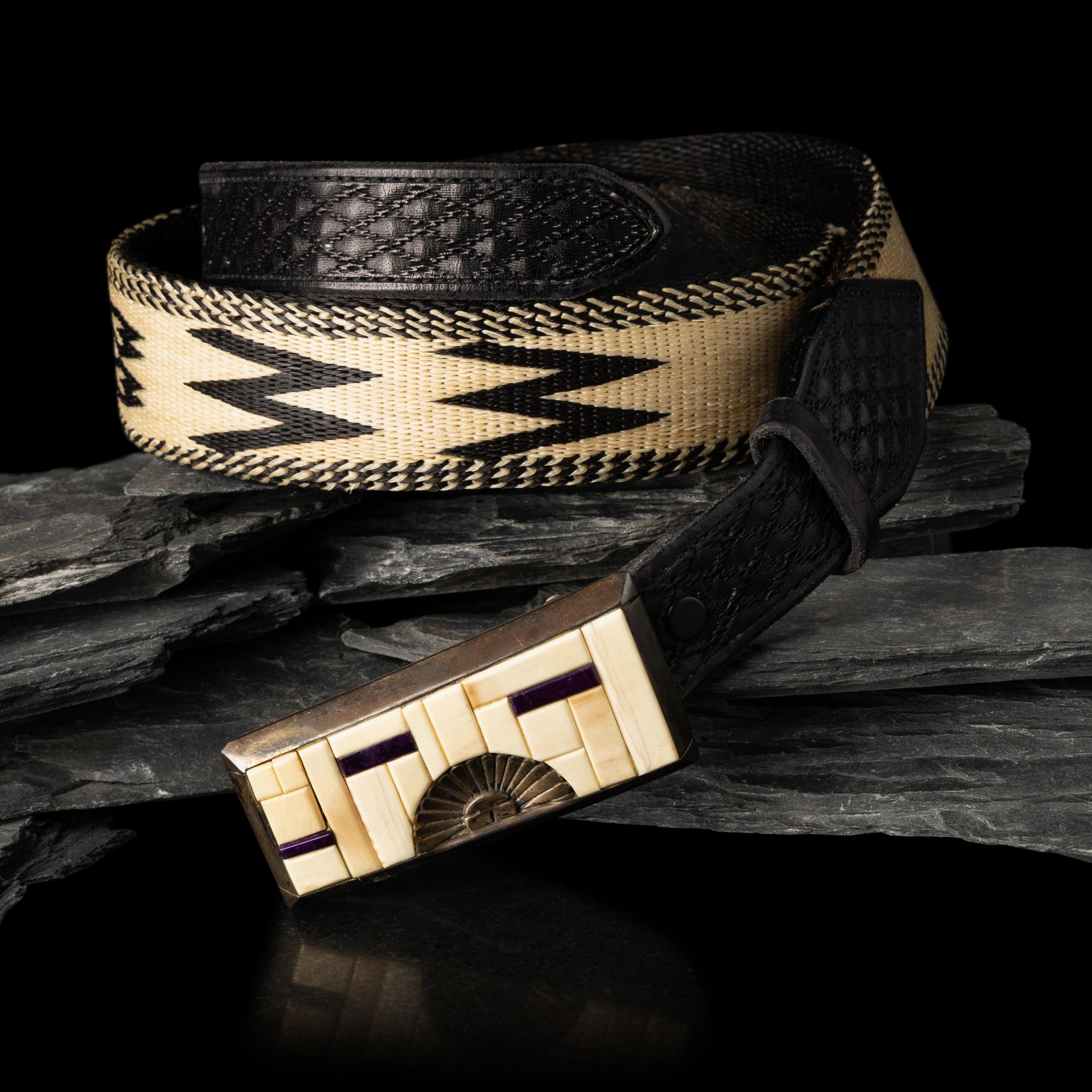 Michael Garcia, Na Na Ping (Pascua Yaqui, b. 1953) — Sterling Silver and Mosaic Inlay Katsina Belt Buckle