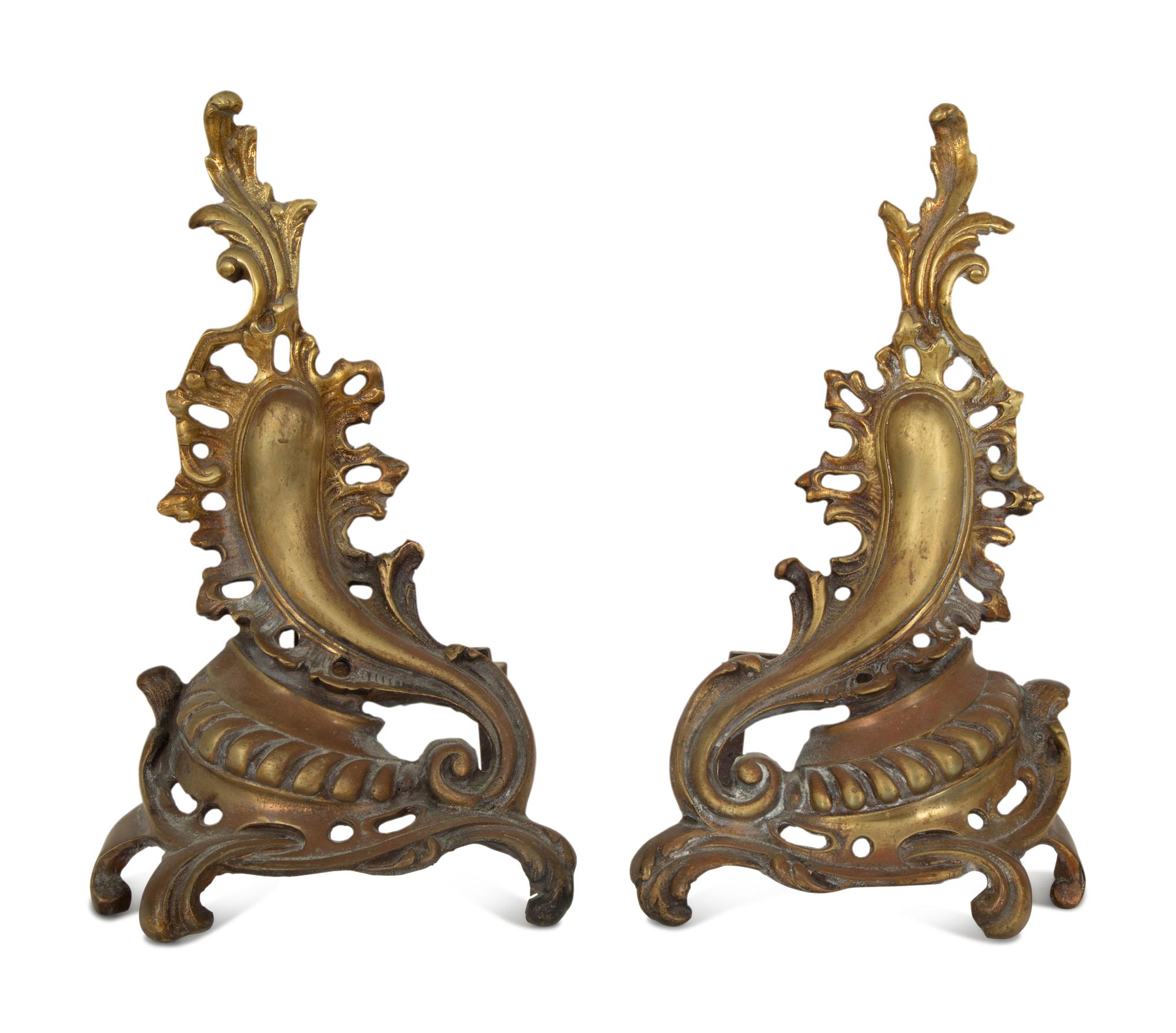 A Pair of Louis XV Style Gilt Bronze Chenets