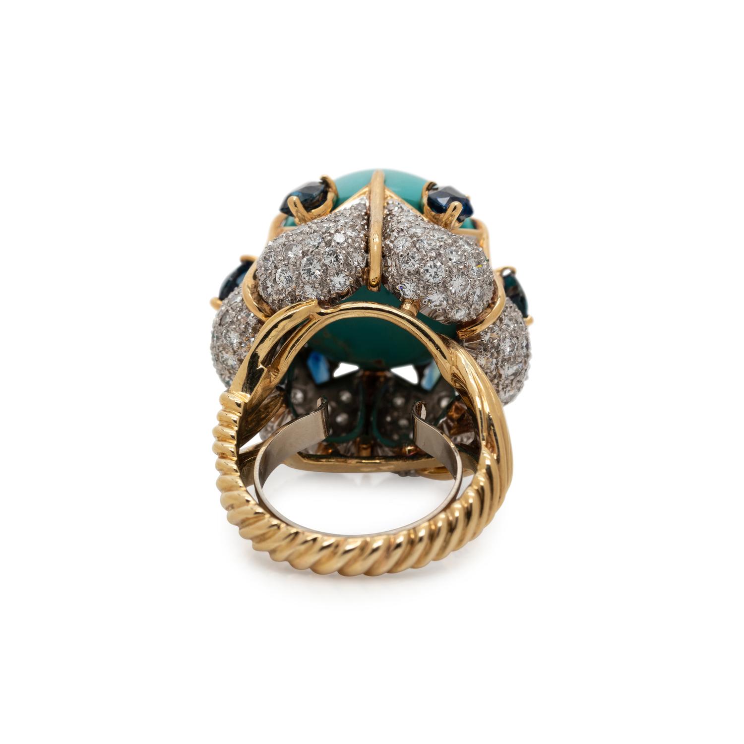 TURQUOISE, DIAMOND AND SAPPHIRE RING