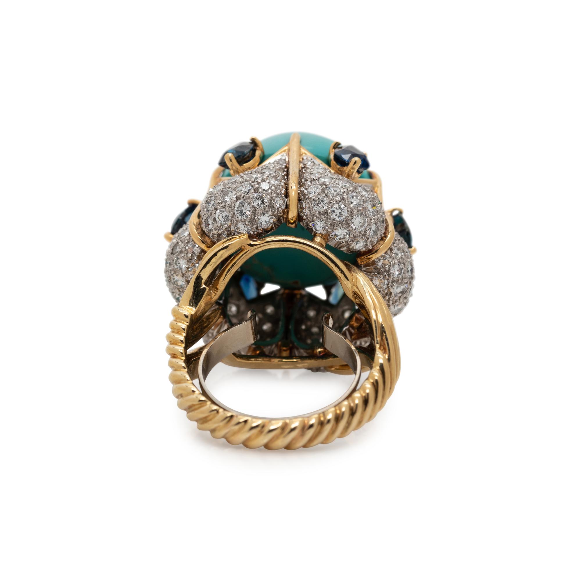 TURQUOISE, DIAMOND AND SAPPHIRE RING