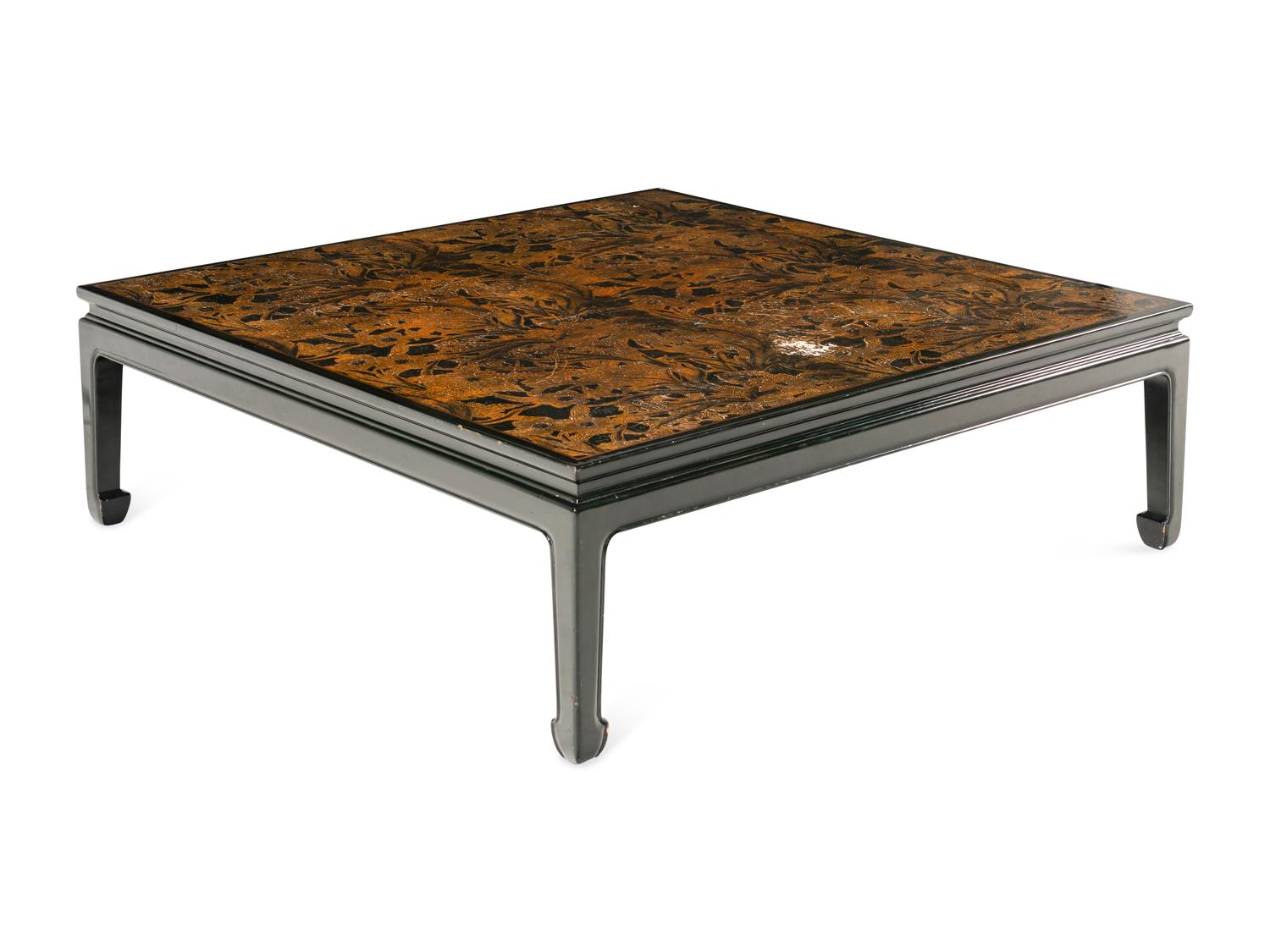 A Contemporary Black Lacquered and Parcel-Gilt Low Table