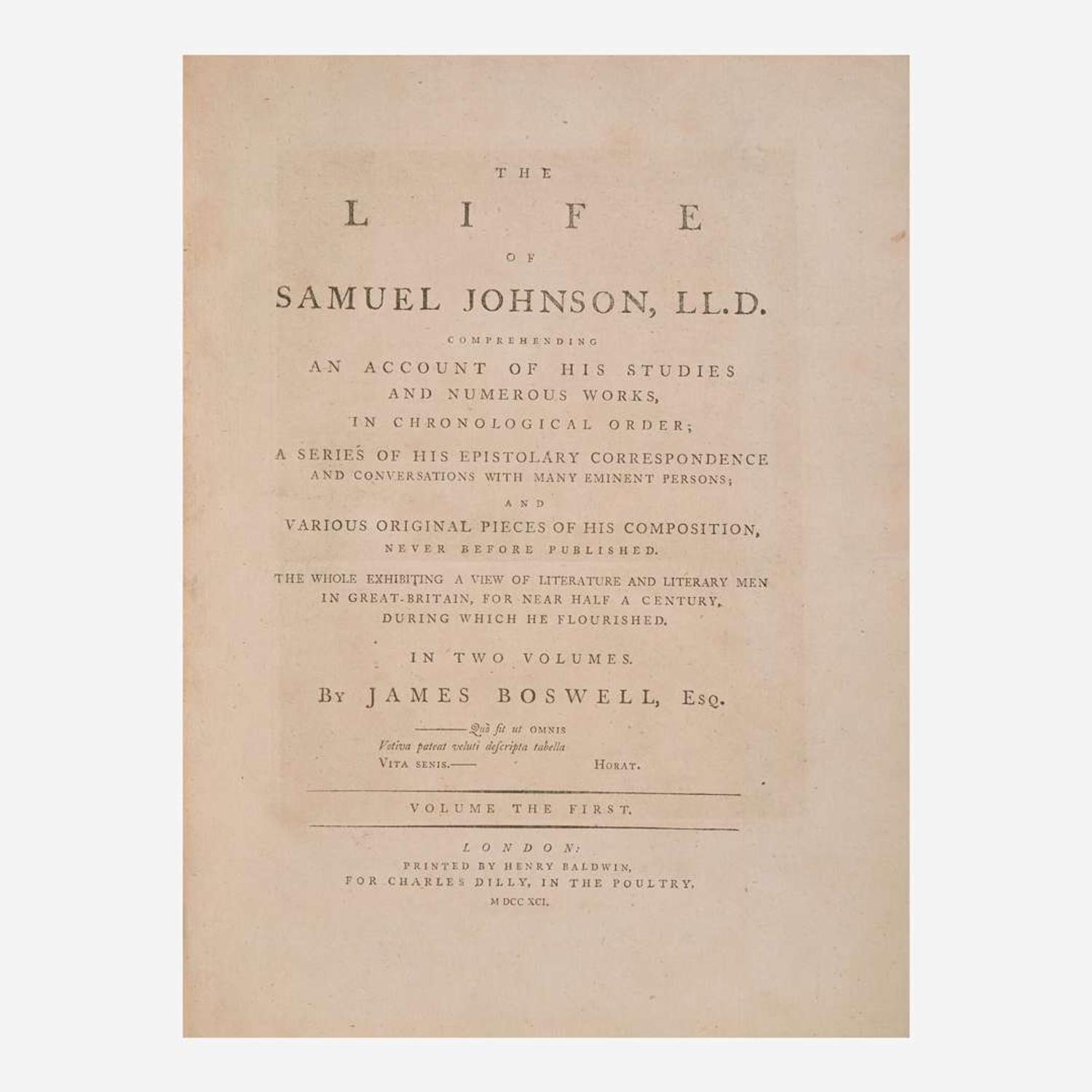 [Literature] Boswell, James The Life of Samuel Johnson, LL.D. Comprehending an Account of His Studies and Numerous Works, in Chronological Order...