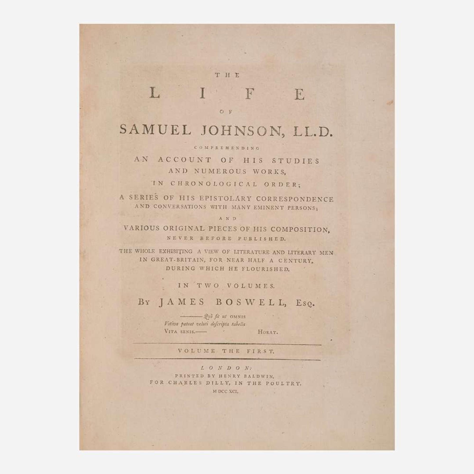 [Literature] Boswell, James The Life of Samuel Johnson, LL.D. Comprehending an Account of His Studies and Numerous Works, in Chronological Order...