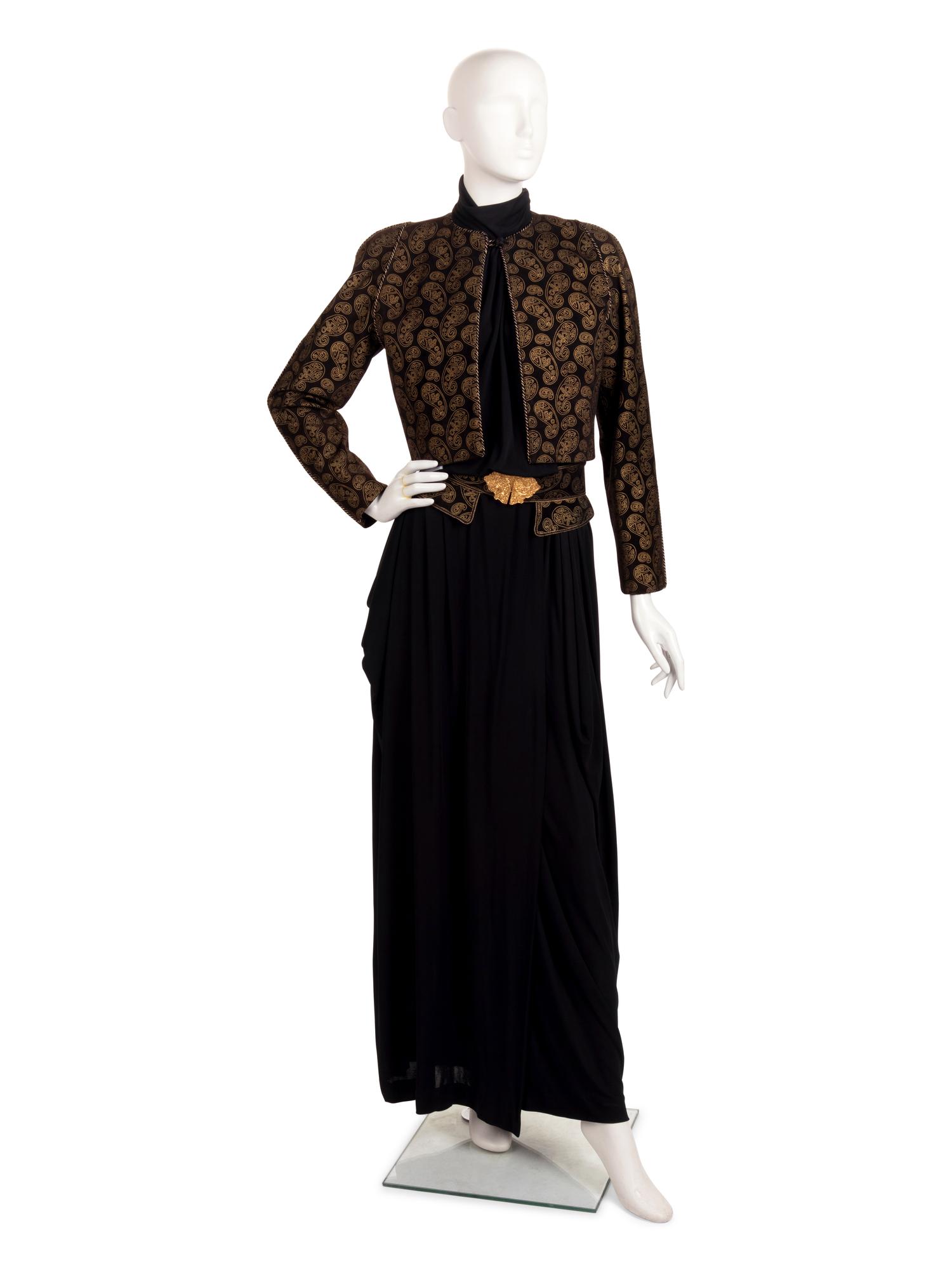 Christian Dior Haute Couture Four-Piece Wrap Dress and Jacket Ensemble with Two Belts, Fall/Winter 1981