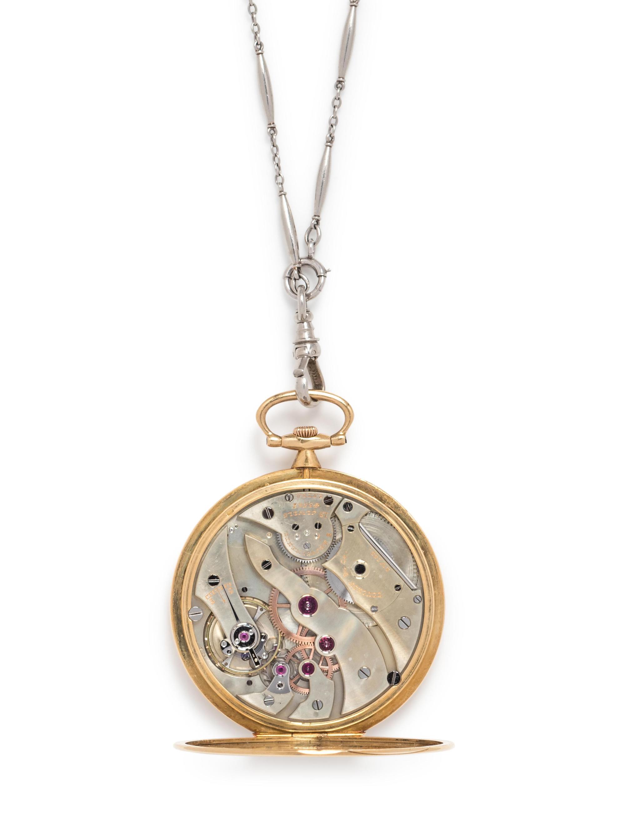 Tiffany & Co., Art Deco, Platinum Open Face Pocket Watch with Fob Chain