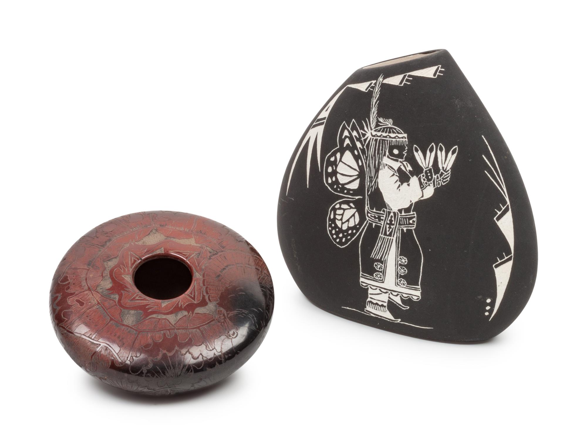 Santa Clara Sgraffito Pottery Jars