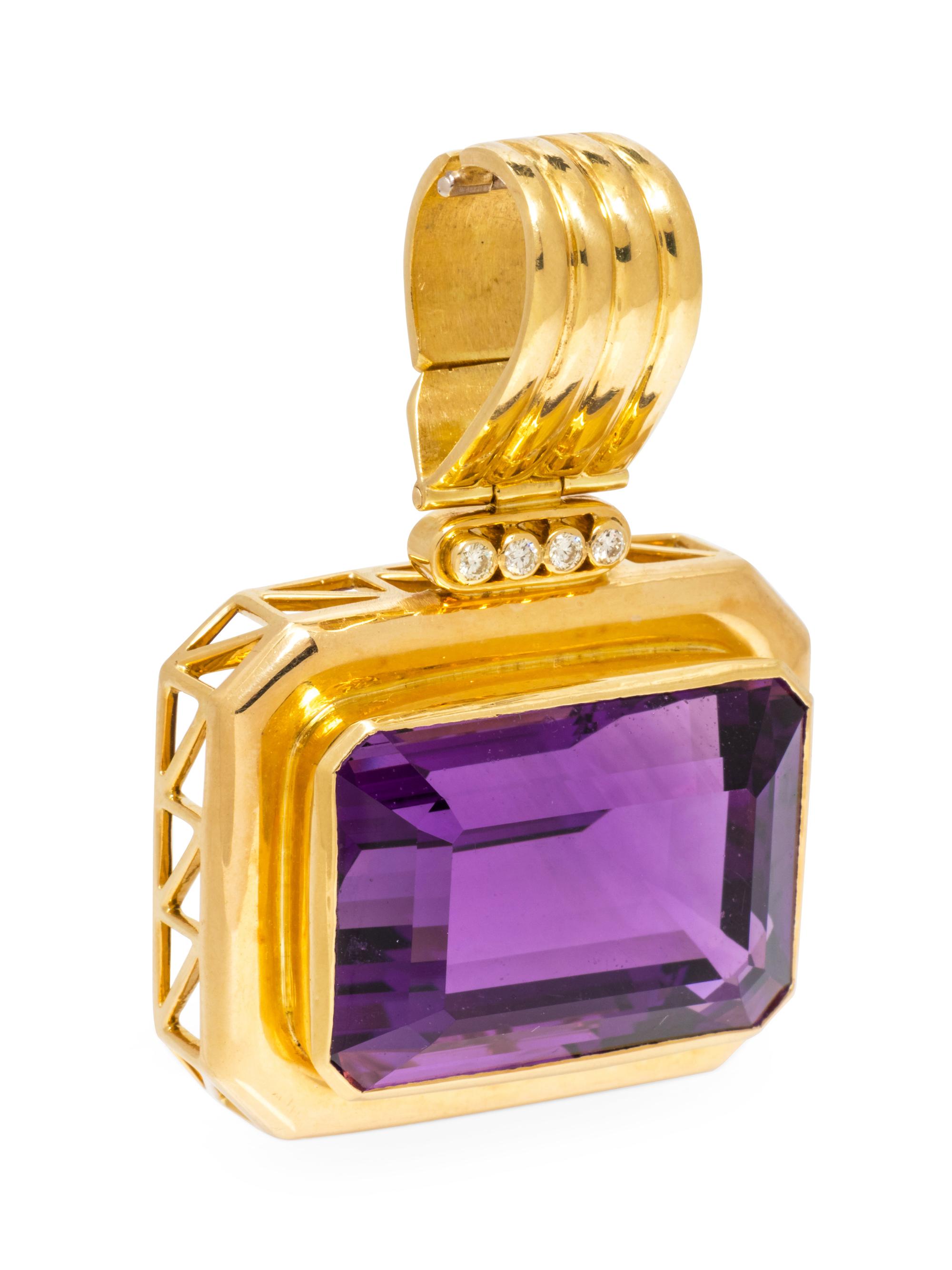 An 18 Karat Yellow Gold, Amethyst and Diamond Pendant,