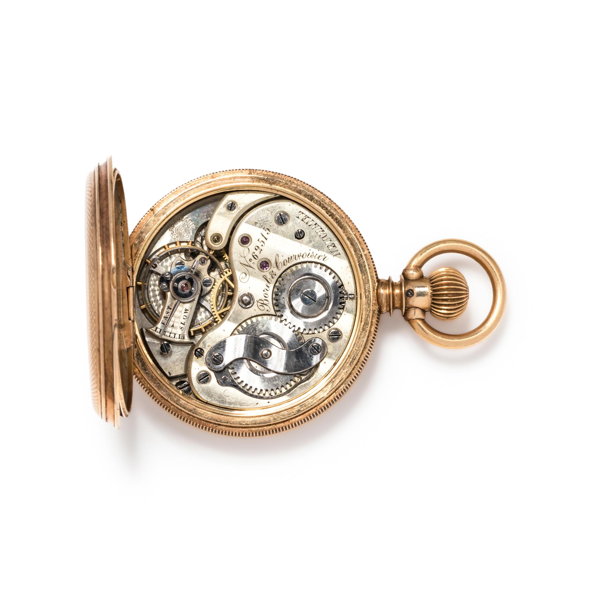 BOREL & COURVOISIER, 14K YELLOW GOLD HUNTER CASE POCKET WATCH