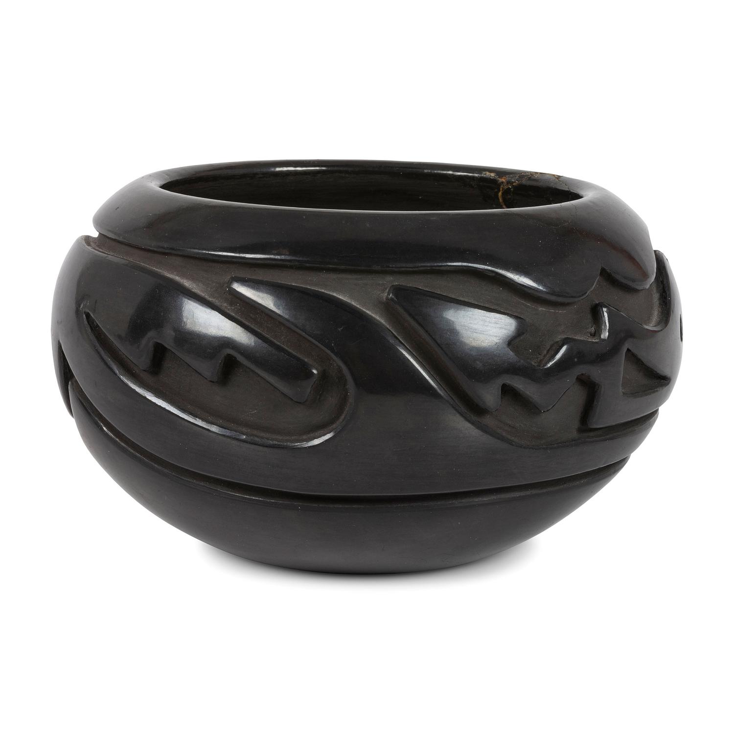 Blackware Carved Pottery Bowl, with Avanyu