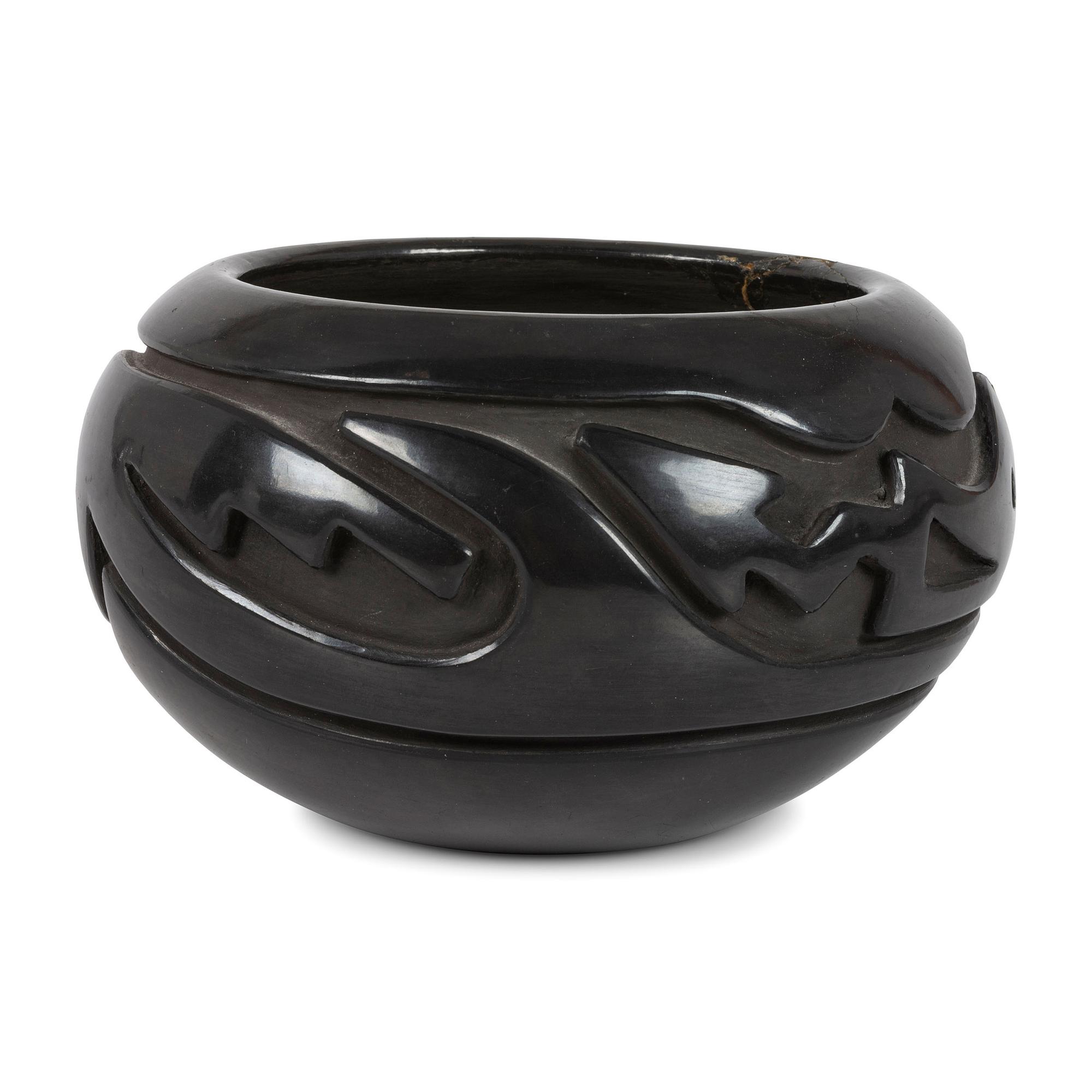 Blackware Carved Pottery Bowl, with Avanyu