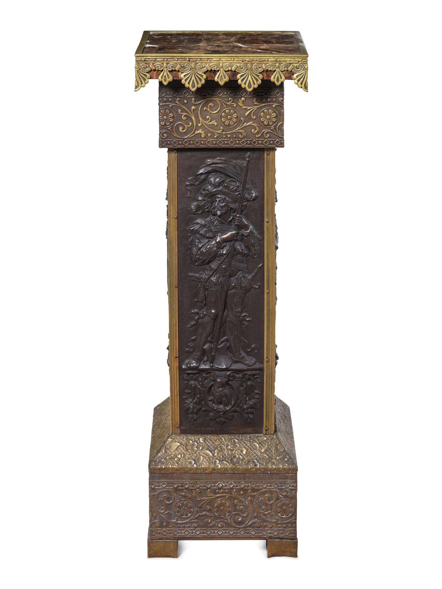 A Late Victorian Pressed Metal Marble-Top Pedestal