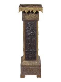 A Late Victorian Pressed Metal Marble-Top Pedestal
