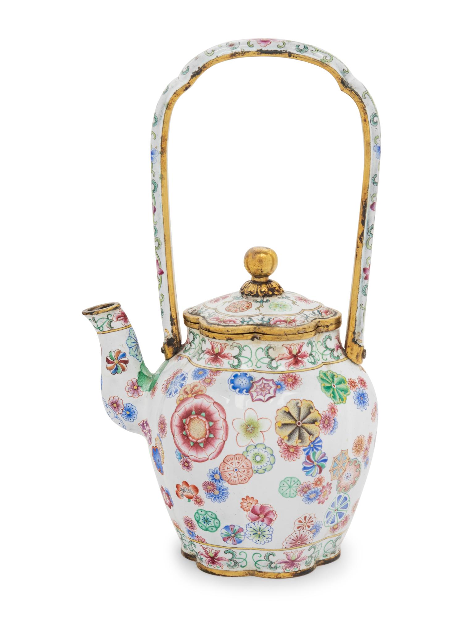 A Peking Enamel on Copper 'Floral' Covered Teapot
