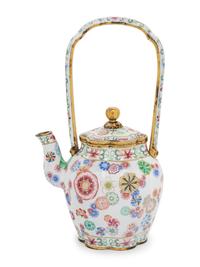A Peking Enamel on Copper 'Floral' Covered Teapot
