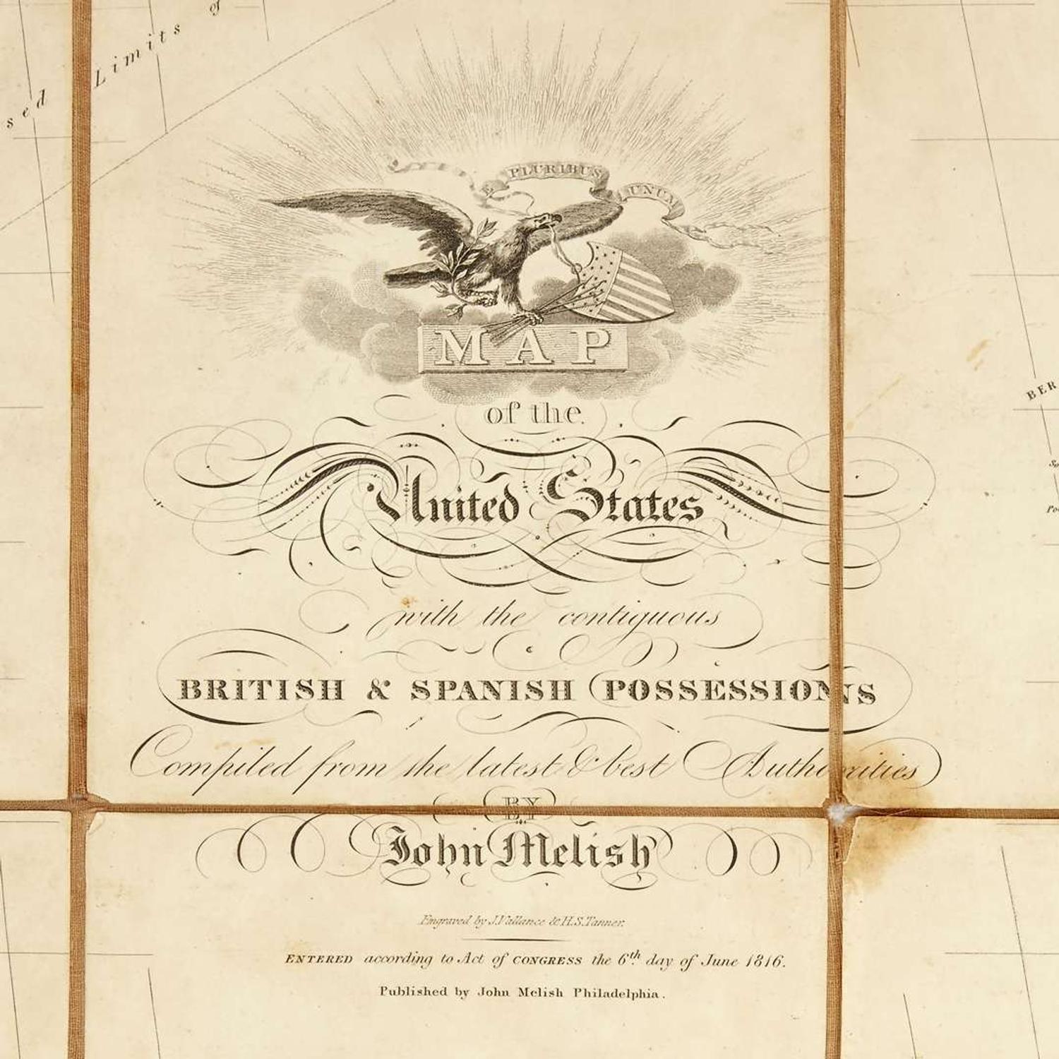 Map of the United States with the contiguous British & Spanish Possessions Compiled from the latest & best authorities. Philadelphia John Melish (Scottish/American 1771-1822) First Edition, 5th State (Ristow), 1816