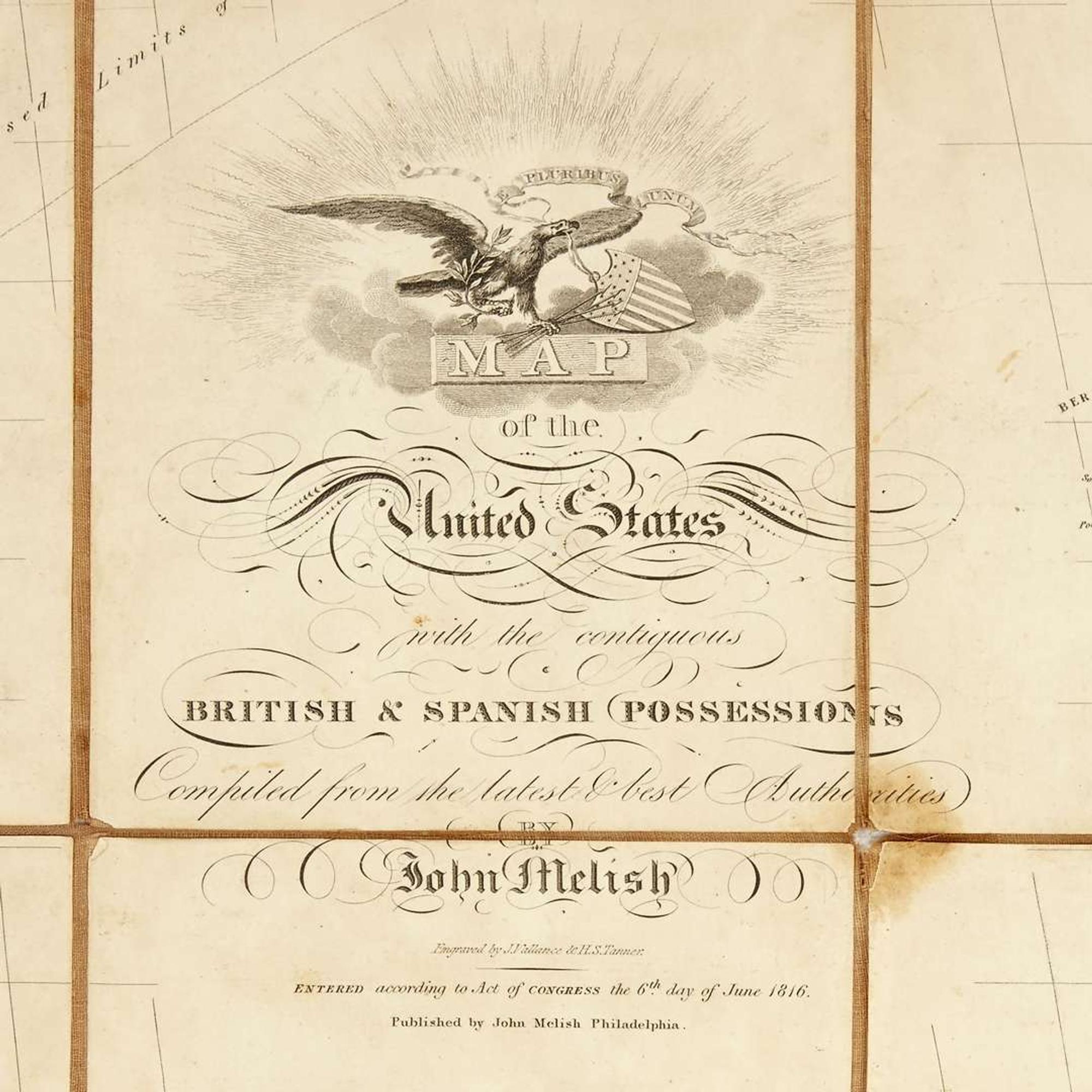 Map of the United States with the contiguous British & Spanish Possessions Compiled from the latest & best authorities. Philadelphia John Melish (Scottish/American 1771-1822) First Edition, 5th State (Ristow), 1816