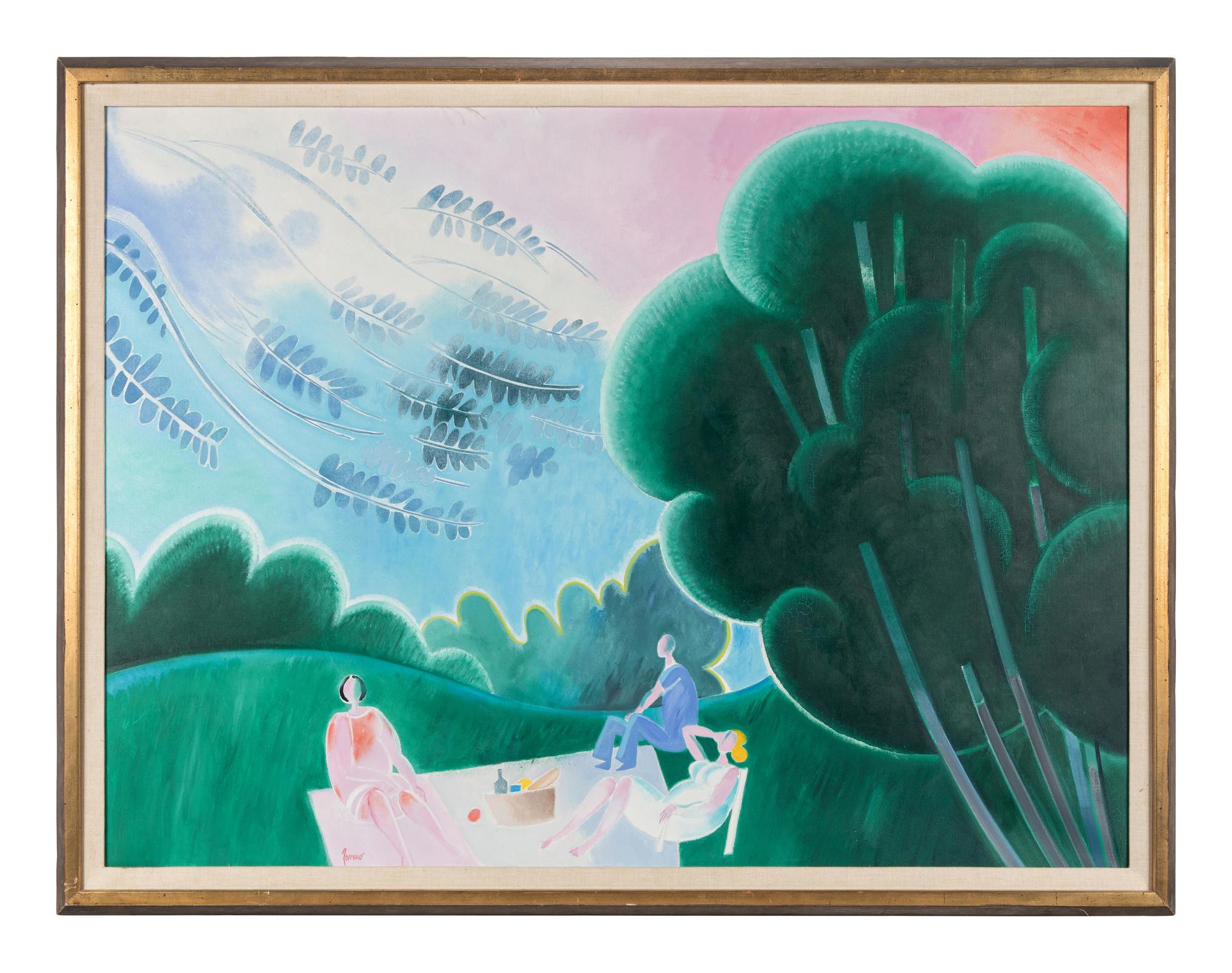 A group of three paintings ( Le pique-nique , Le paon , and Devant le port )