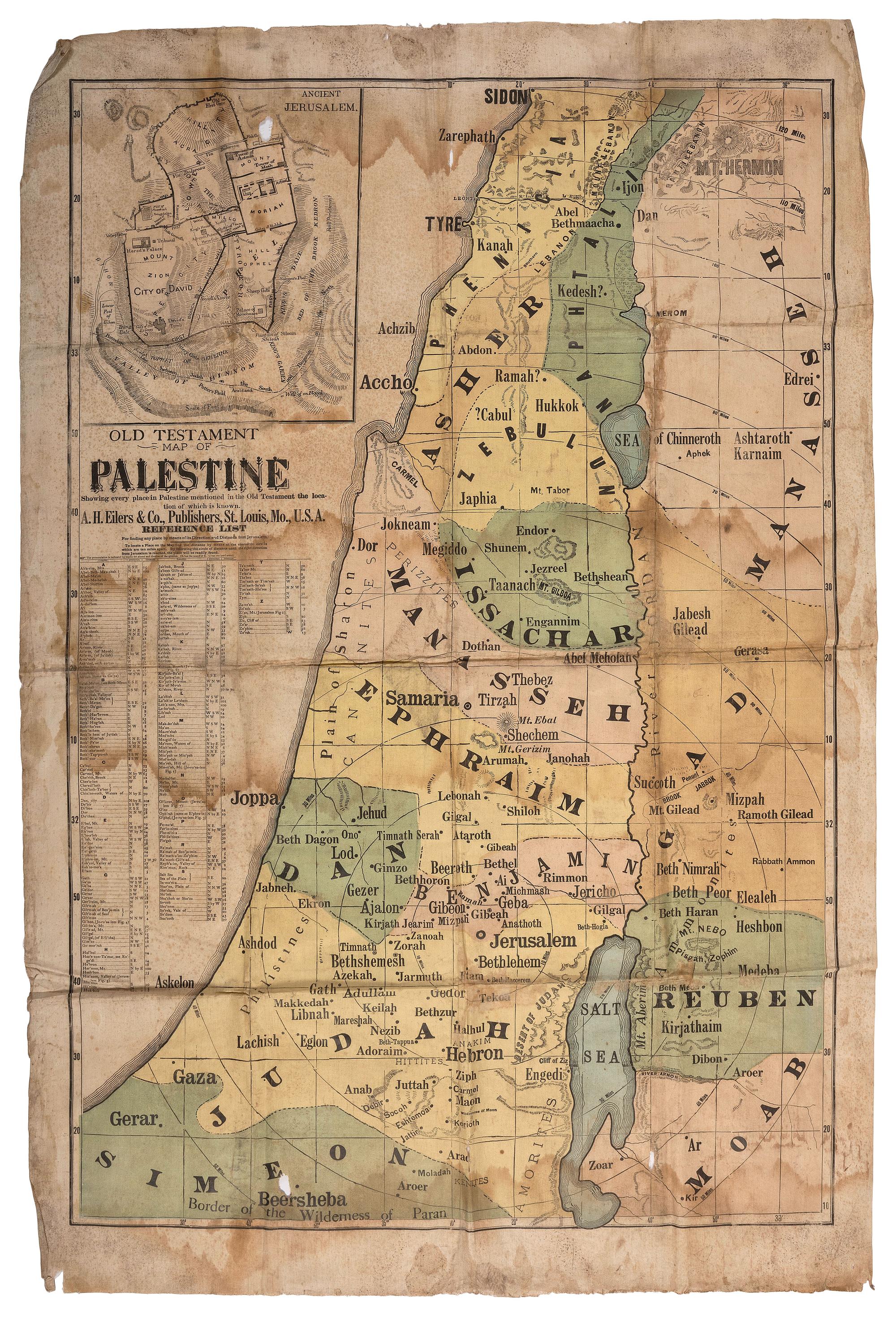 [RELIGION]. EILERS, A.H. A group of Sunday School maps on cotton of Palestine. St. Louis, MO: A.H. Eilers, [late 19th century].