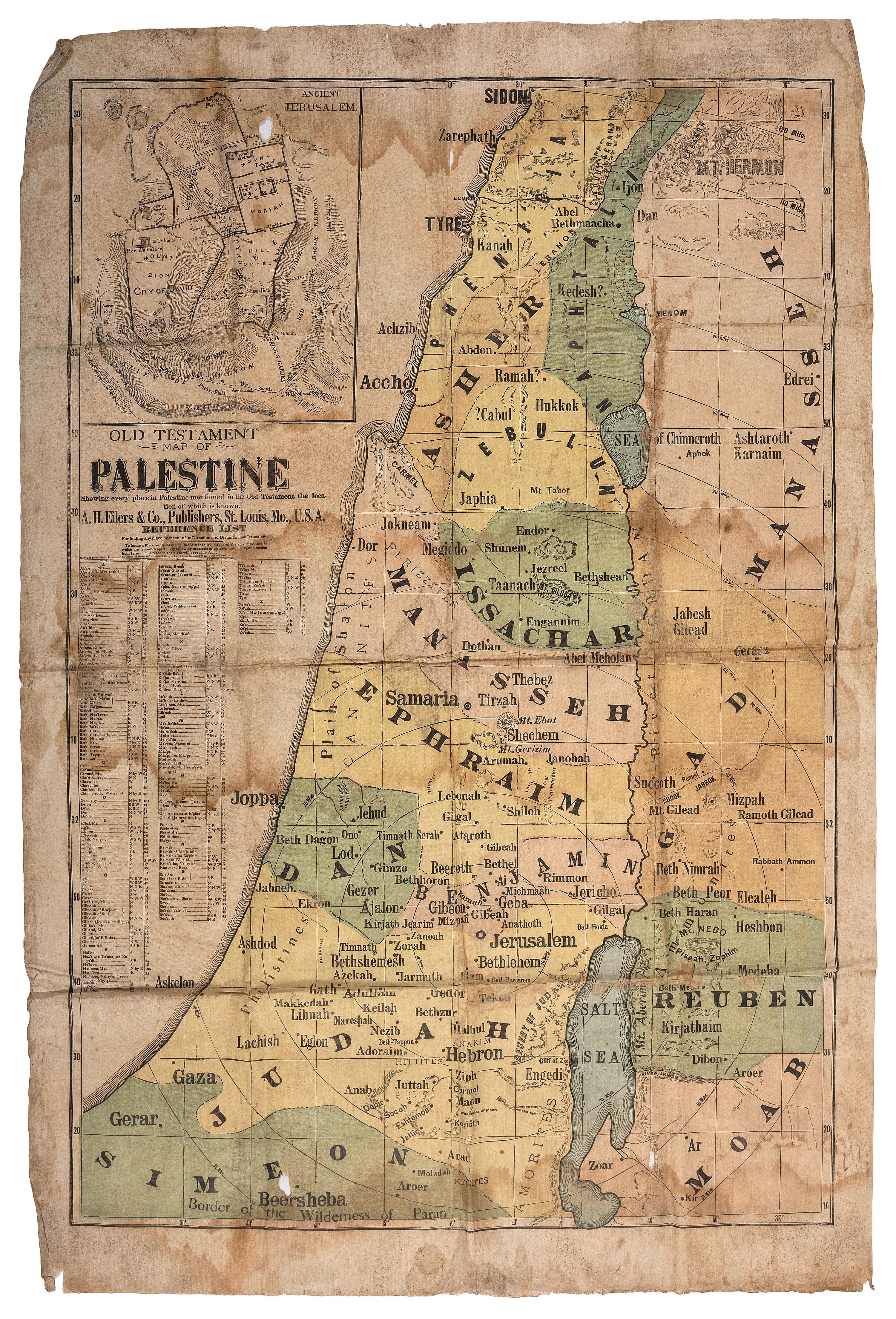 [RELIGION]. EILERS, A.H. A group of Sunday School maps on cotton of Palestine. St. Louis, MO: A.H. Eilers, [late 19th century].