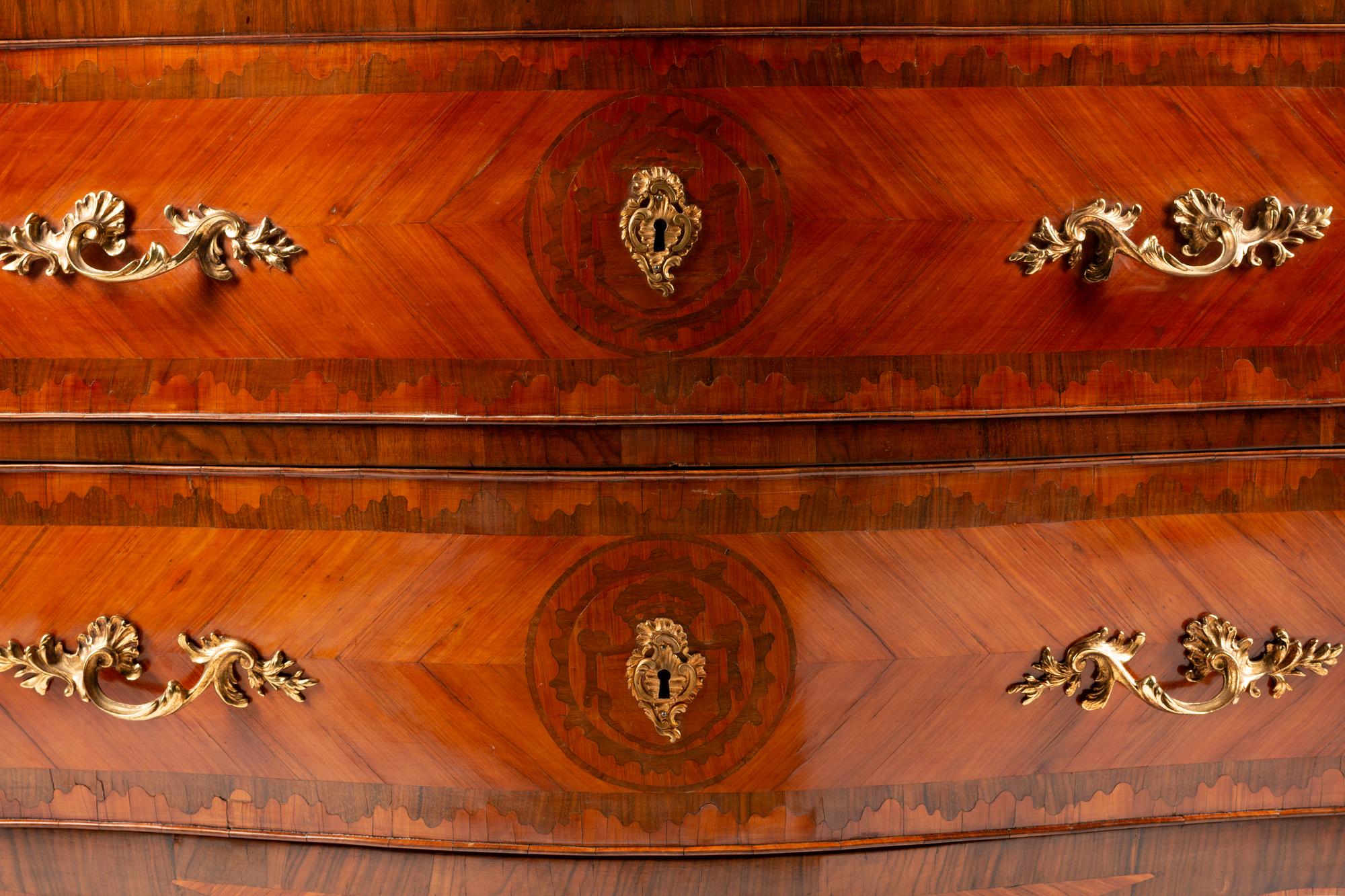 A Neapolitan Gilt Bronze Mounted Marquetry Commode