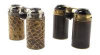 Two Pairs of Collapsible Cylindrical Opera Glasses, Width of longer when closed 4 3/8 inches.