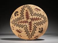 Havasupai Figural Basketry Tray, Horses and Butterflies
