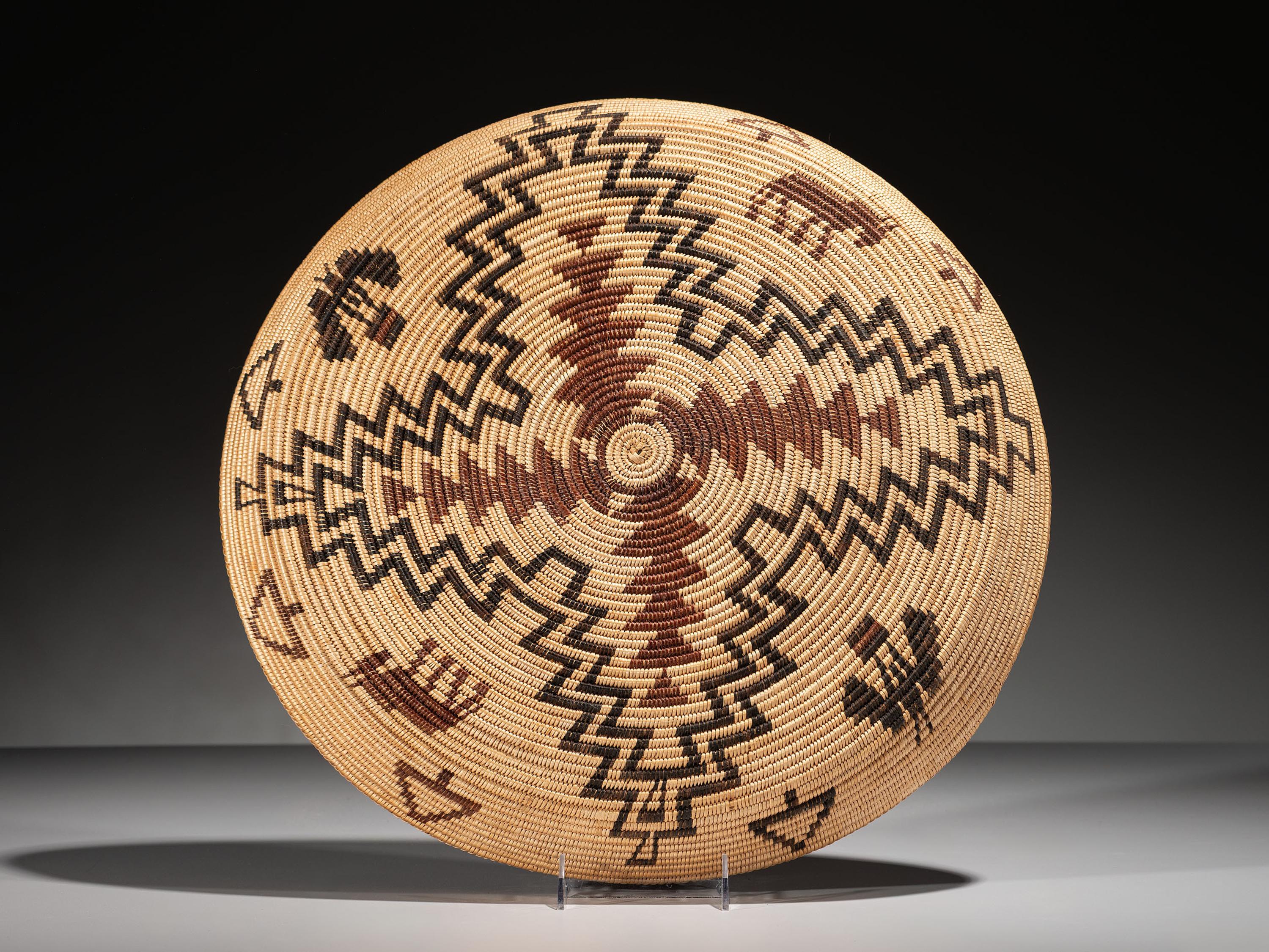 Havasupai Figural Basketry Tray, Horses and Butterflies