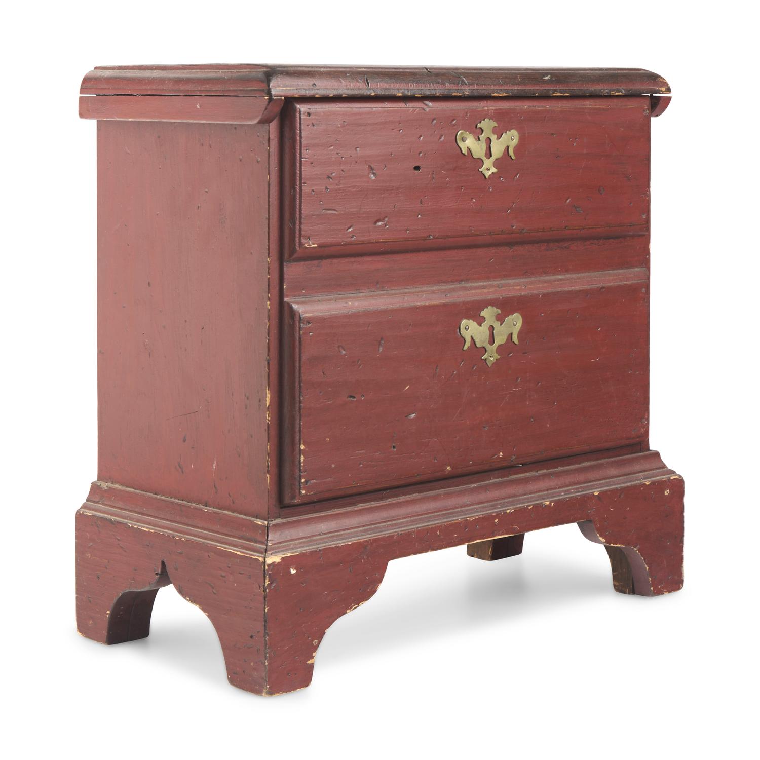 A Miniature Queen Anne Red-Painted Pine Blanket Chest