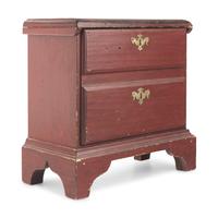 A Miniature Queen Anne Red-Painted Pine Blanket Chest