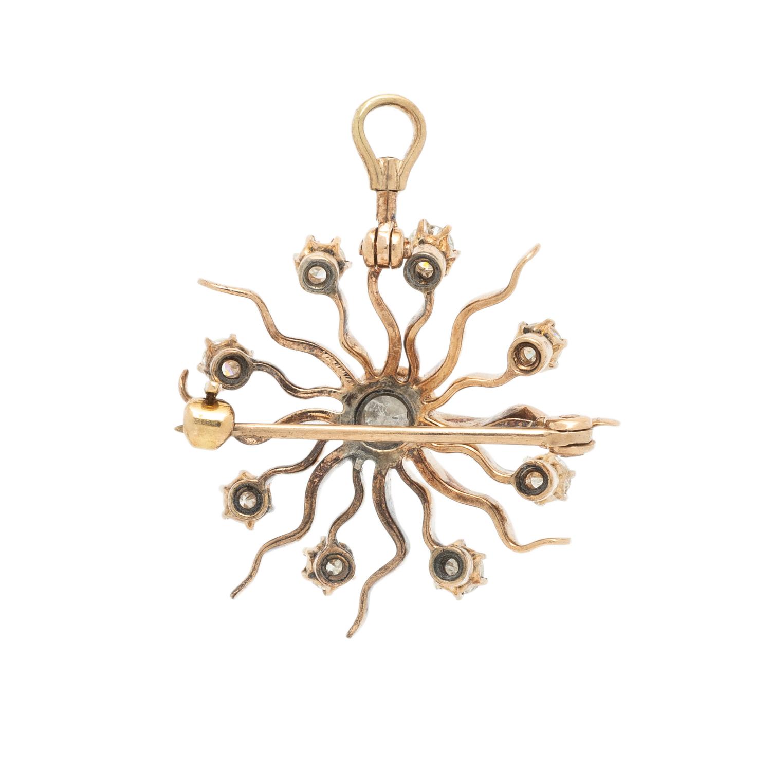 ANTIQUE, YELLOW GOLD AND DIAMOND STARBURST PIN