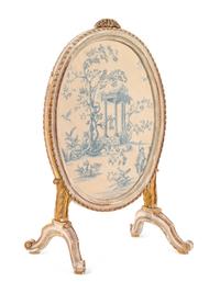 A Northern European White-Painted and Parcel-Gilt Oval Firescreen