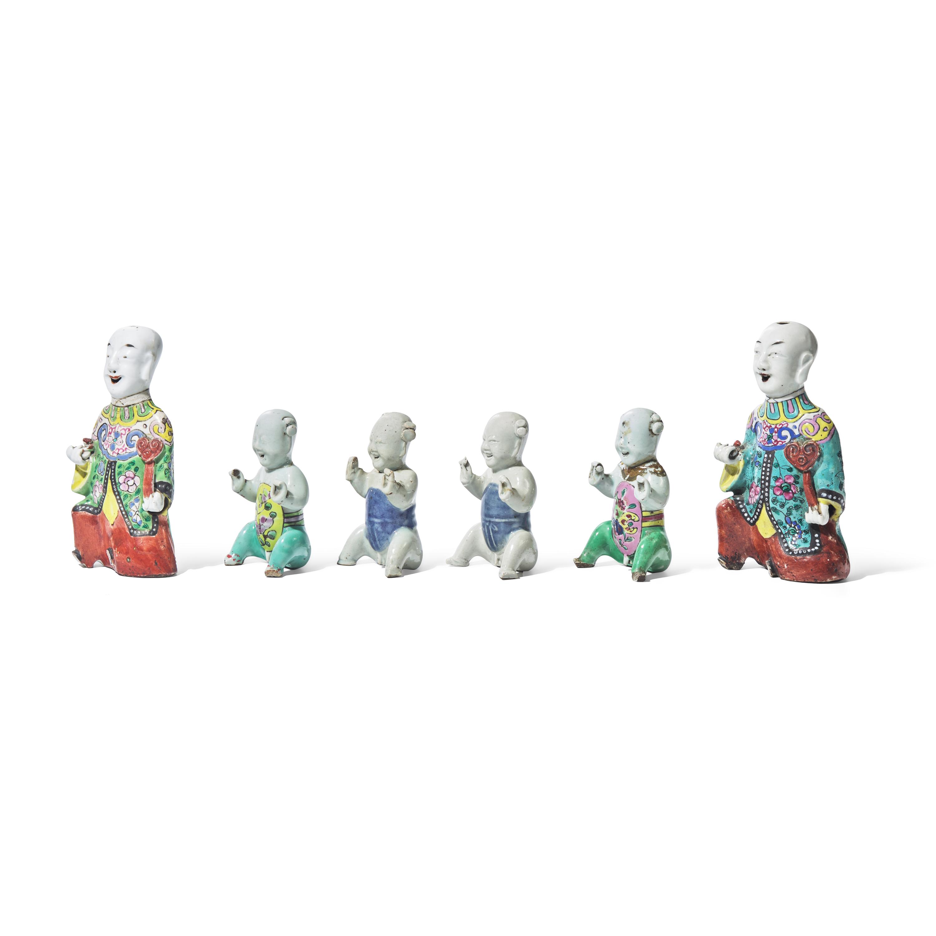 A Group of Six Chinese Export Porcelain "Laughing Boy" Figures