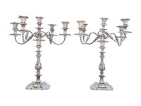 A Pair of English Silverplate Five-Light Candelabra