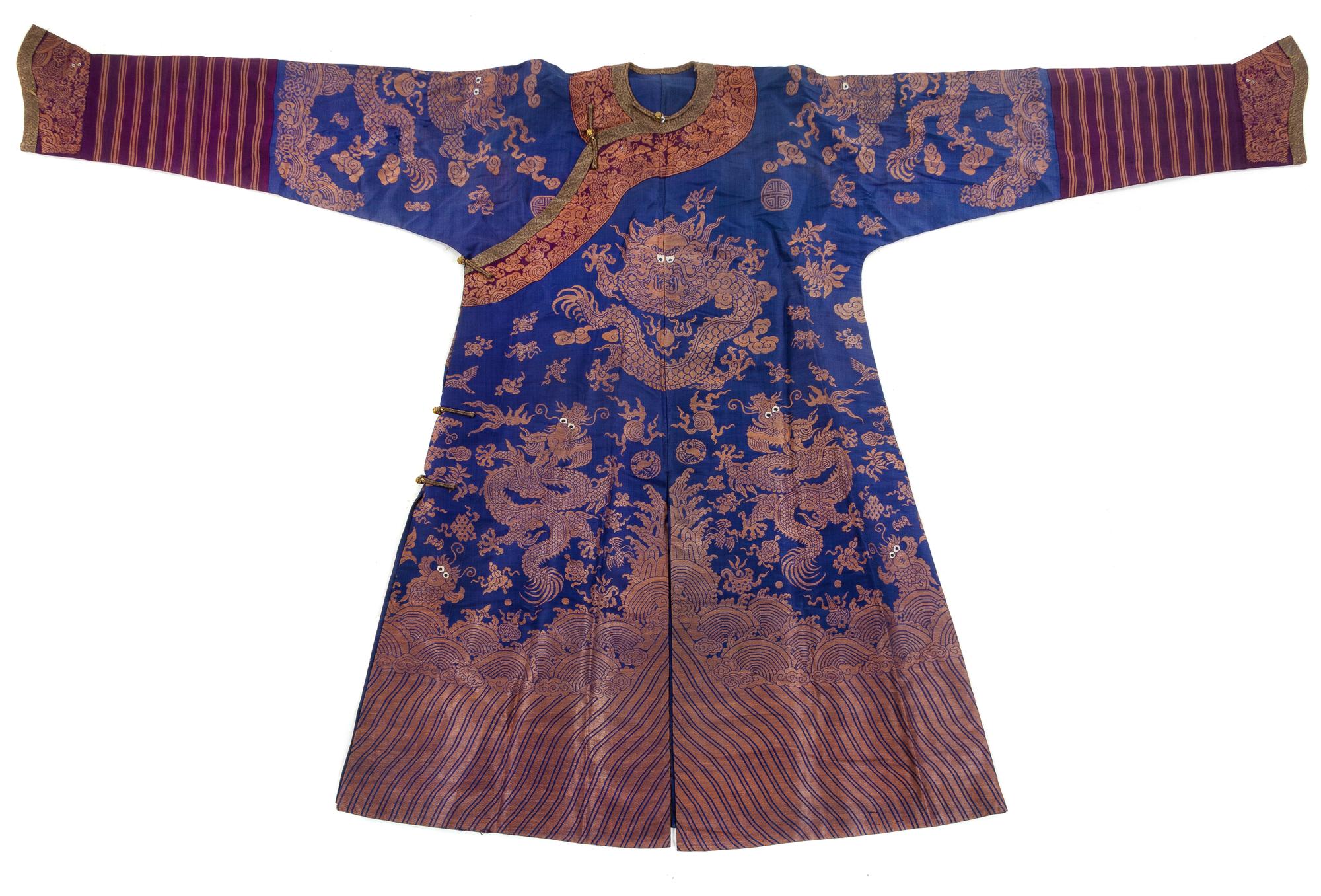 A Blue Ground Silk Dragon Robe