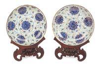 A Pair of Underglaze Blue and Famille Rose Porcelain Plates Diameter 9 3/8 inches. — GUANGXU PERIOD (1875-1908)