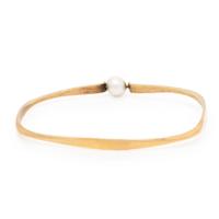 Cultured Pearl and Yellow Gold Bangle Bracelet