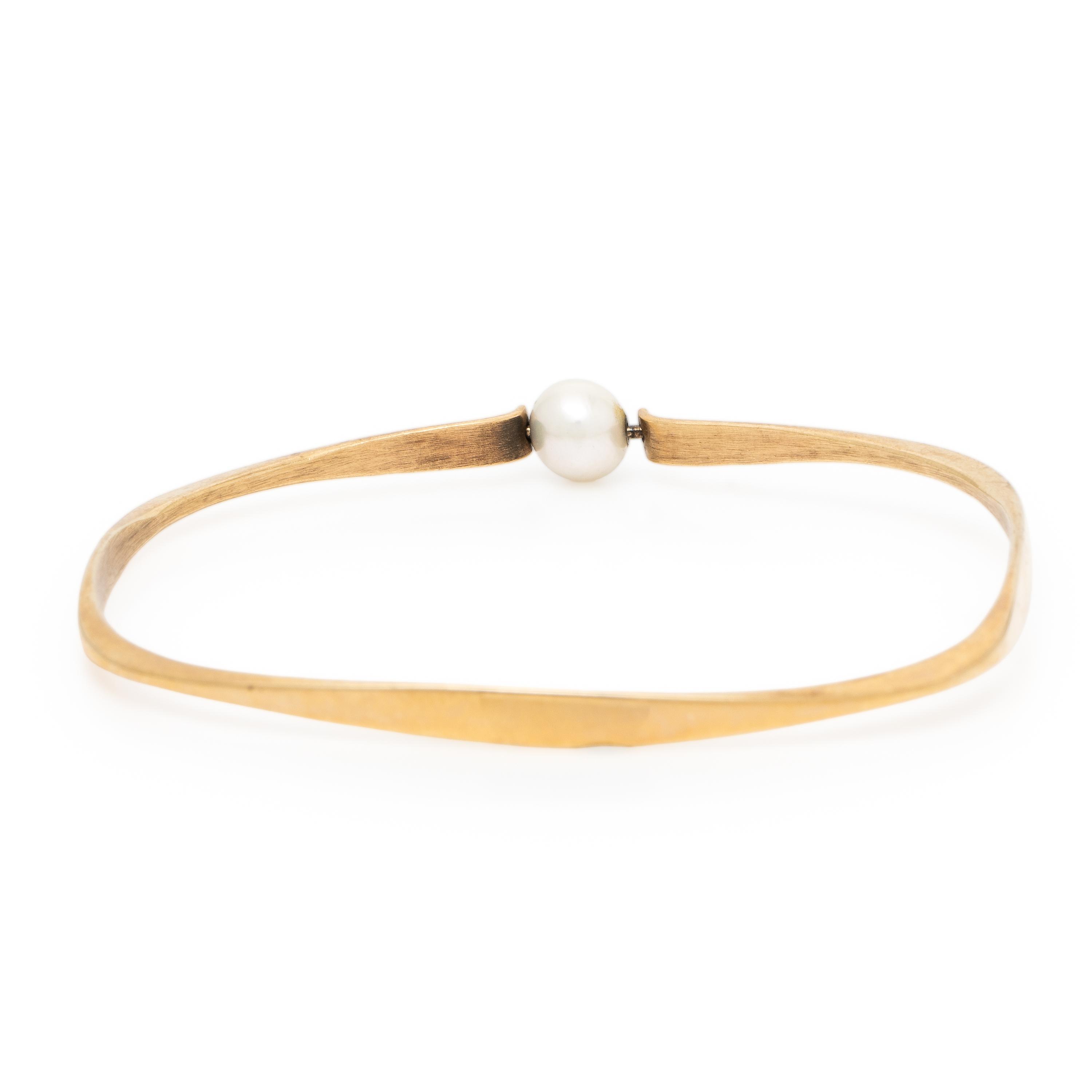 Cultured Pearl and Yellow Gold Bangle Bracelet